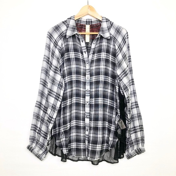 Free People New Romantics oversized mix, media plaid button down shirt - Picture 1 of 13